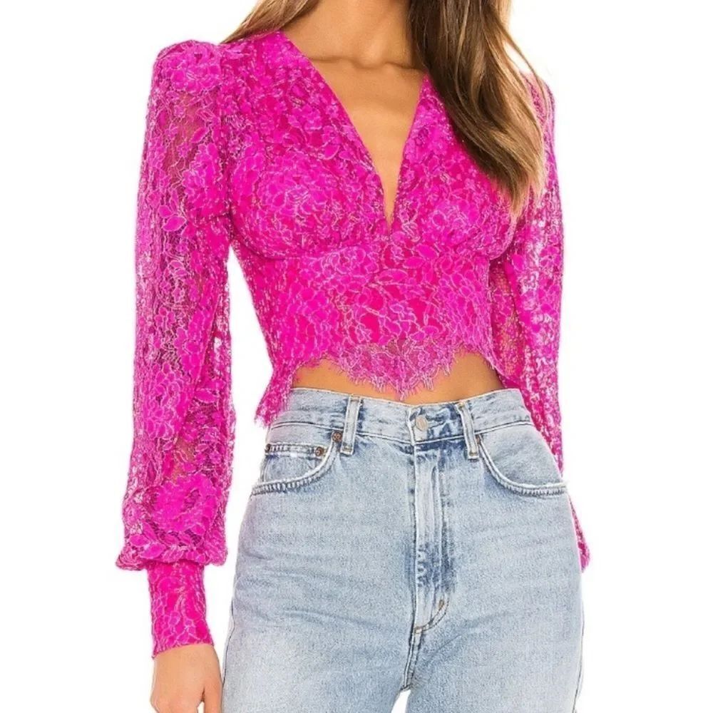 NBD Merlot Lace Blouse Top in Magenta Size Small Long Sleeve